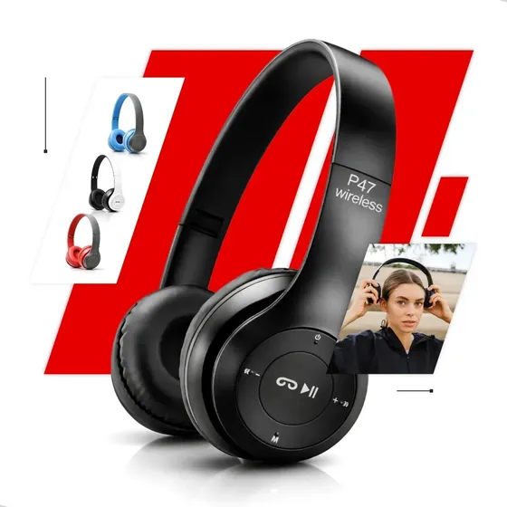 Fone de Ouvido Cowin Headphone Wireless Bluetooth 5.0 Over-Ear com Microfone e Rádio FM para Esporte Vermelho