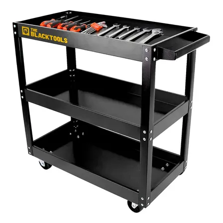 Carrinho De Ferramentas Aberto 3 Andares Capacidade De 120Kg Auto Center Tattoo Cor Preto The Black Tools