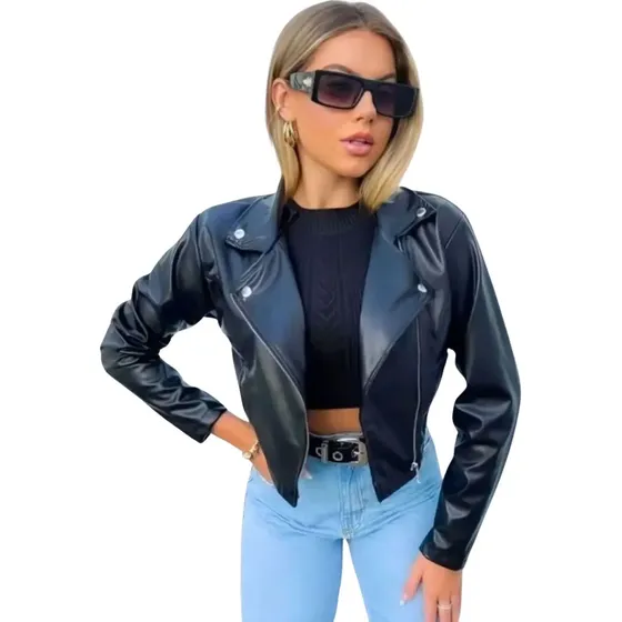 Jaqueta Couro Fake Lapela Moda Inverno