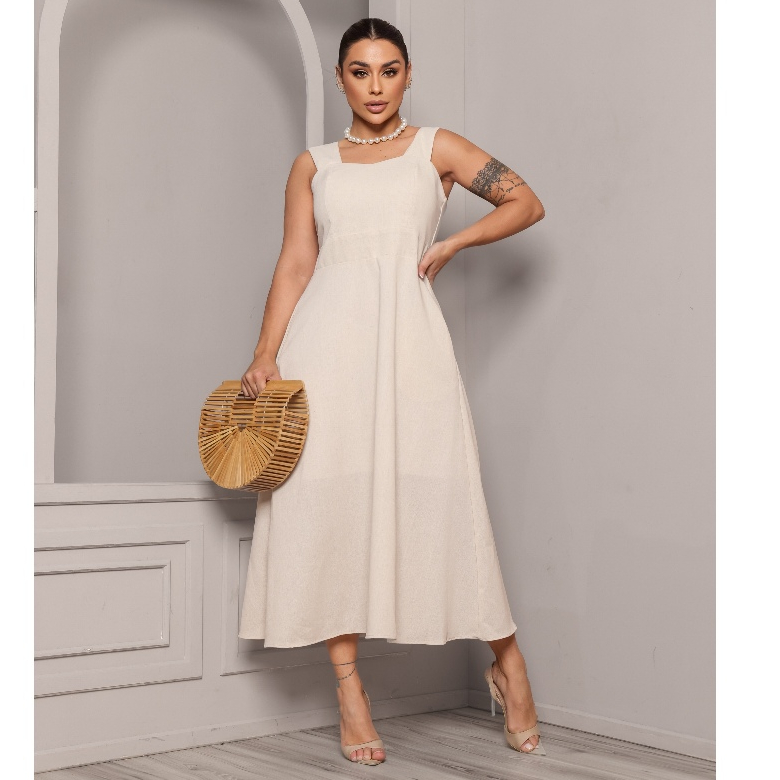 Vestido Feminino Midi Regata em Linho
