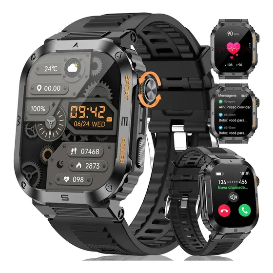 Smartwatch FoxBox BW0639 Sport Preto com Tela de 2.01" e Resistência IP68