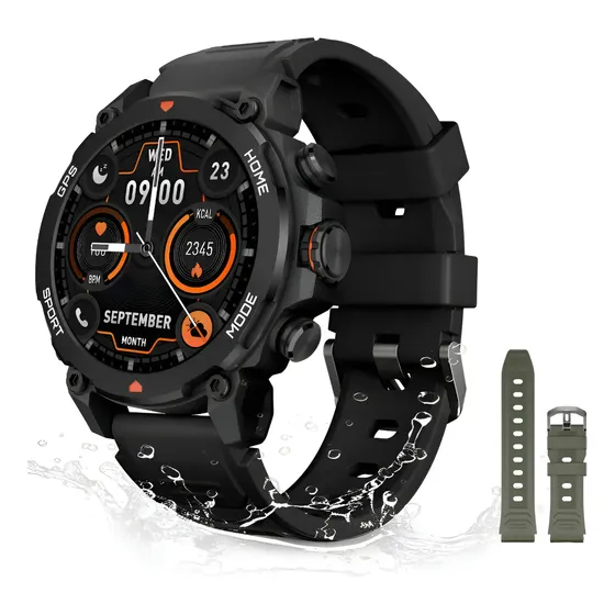 Relógio Inteligente Smartwatch Aurafit G6 Preto Com 5atm Gps Preto Sport Preto Verde Exército Preto
