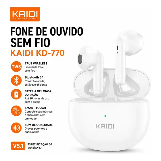 Fone de Ouvido Hivi KD-770 In-Ear TWS Bluetooth, Sem Fio e Com Cancelamento de Ruído
