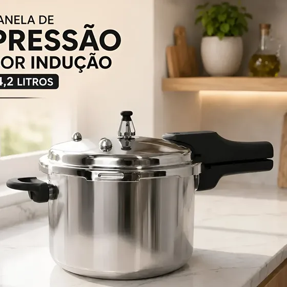 Panela Pressão Indução Prateado 4,2l Revestimento Cerâmico