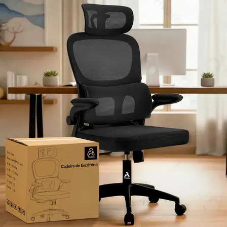 Cadeira de Escritório Sweet Studio Ergonômica Preta, com Apoio de Cabeça e Suporte Lombar