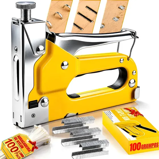 Grampeador Tapeceiro Profissional Manual Alta Pressão Aço 3 Em 1 Grampos Pressão Ferramenta Marcenaria Tapeçaria Madeira Tecido Papelão Estofados Kit Grampeador Profissional Com Abraçadeira E Grampos