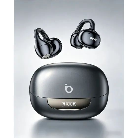 Basike Fone de Ouvido Bluetooth com Ear Clip TWS OWS HiFi Esportivo 42h Bateria IPX6 Prova d'Água e Suor ENC Cancelamento Ruído Microfone Ideal Academia Corrida Treinos Compatível Todos Celulares