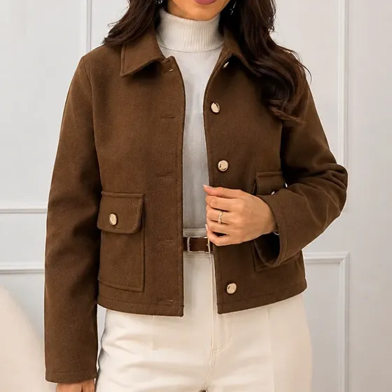 Jaqueta Feminina Casaco De Frio Lã Batida Elegante Premium