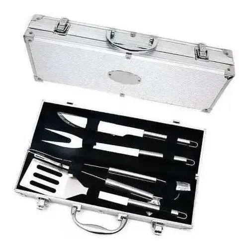 Kit Churrasco 4 Peças Com Maleta De Aluminio Acessórios