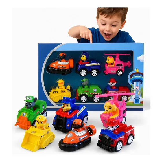 Kit Brinquedo Patrulha Canina 6 Carrinhos e Cachorros Articulados