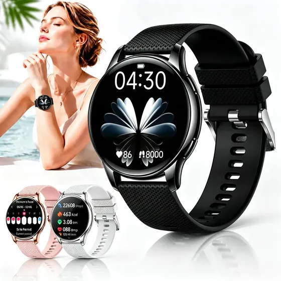 Relogio Smartwatch Feminino Chamadas Bluetooth Amoled À prova d'água Ip68 Monitor de frequência cardíaca SpO2 sono 70+modo esportivo Chamadas Bluetooth Avisos de notificação Pulseira removível Redon
