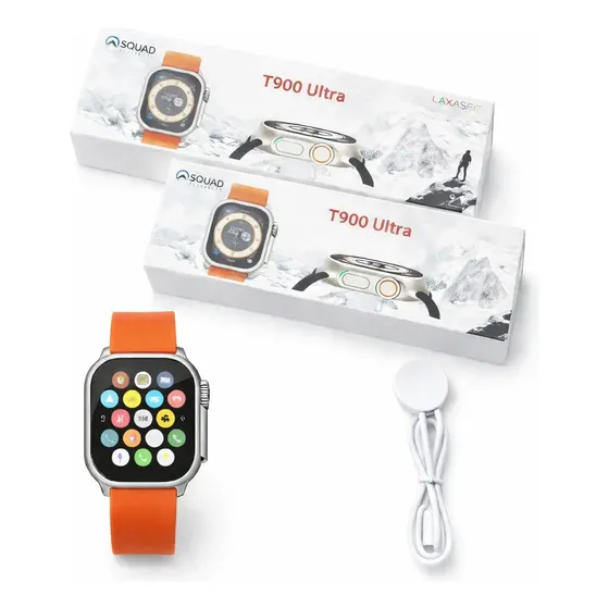 Relogio Smartwatch T900 Serie 9 Ultra 49mm Whats Gps Nfc Caixa Prateado Pulseira Laranja Bisel Prateado Desenho Da Pulseira Oceano