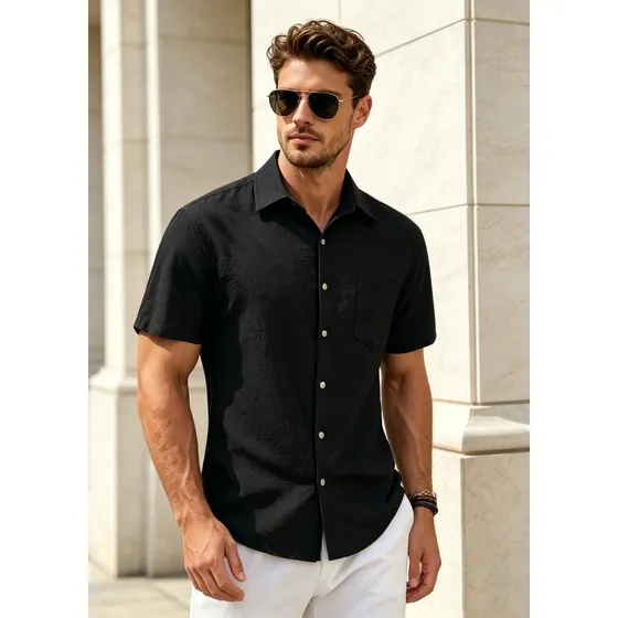 Camisas Linho Masculina Social Manga Curta Premium Moda Luxo