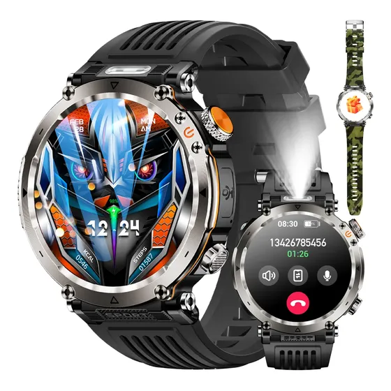 Relógio Inteligente Militar Masculino Chamada Bluetooth