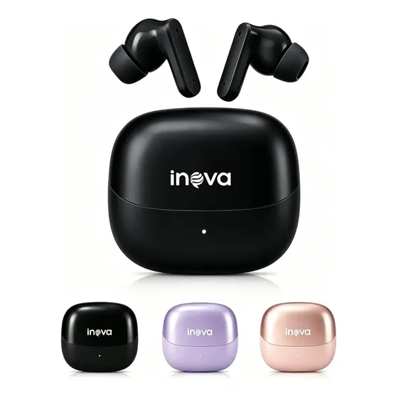 Fones de Ouvido Bluetooth TWS Inova Sem Fio, 55 Horas de Bateria, Som Hi-Fi, Microfone HD, IPX5, Android e iPhone Predo