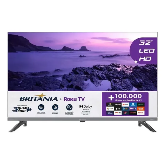 Smart Tv 32 Pol Hd Britânia B32kra Roku Tv Wi-fi Dolby Audio