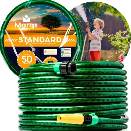 Mangueira De Jardim 50m Metros Com Esguicho Trançada Reforçada Flexível 7/16 Anti Dobra Irrigação Quintal Poço Lavagem Durável Marqs Home