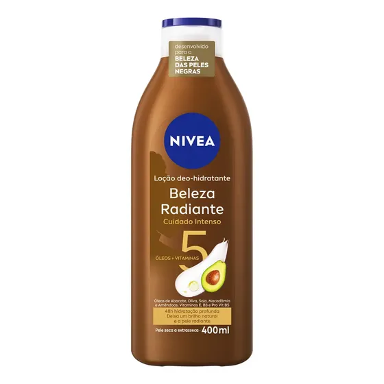 NIVEA Hidratante Desodorante Beleza Radiante Cuidado Intenso 400ml, Hidratação Profunda 48h, Brilho Natural, Corporal, Pele Seca e Extrasseca