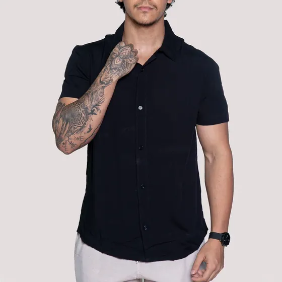 Camisa De Linho Masculina Manga Curta Para Verão Moda Praia