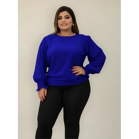 Blusa Feminina Manga Longa Plus Size Alfaiataria Elegante