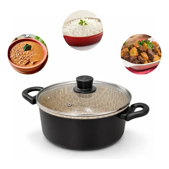 Panela 24cm Antiaderente Teflon C/ Tampa Vidro Com Concha