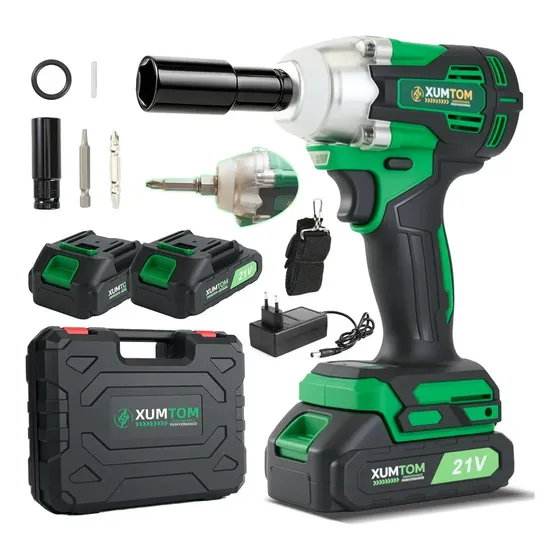 Chave De Impacto Parafusadeira 2 Baterias Xumtom 21v Brushless Com Maleta Jogo De Soquetes E Brocas