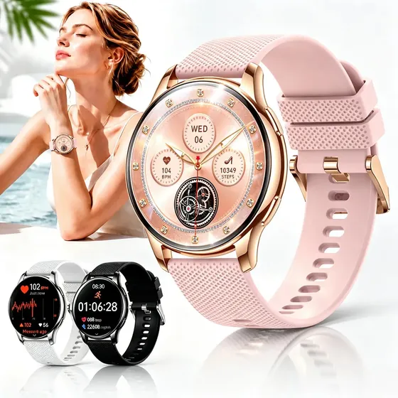 Relogio Smartwatch Feminino Amoled À prova d'água Ip68 Monitor de frequência cardíaca SpO2 sono 70+modo esportivo Chamadas Bluetooth Avisos de notificação Pulseira removível Redondo Smartwatch Corrida