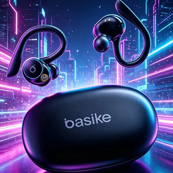 Basike Fone de Ouvido Bluetooth 5.4 TWS com Ear Clip e Gancho, Som HiFi com Graves Potentes e 3D, 10h Bateria e Carga Rápida, ENC, IPX6 – Perfeito para Academia e Corrida