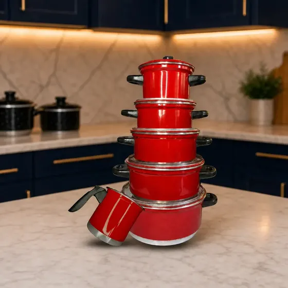 Jogo De Panelas Com 6 Peças + Cor Vermelho Pigmentado