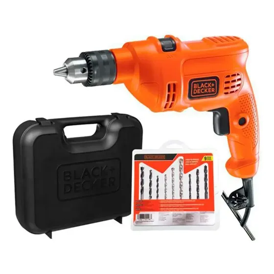 Furadeira Impacto 10mm Black+Decker TM500KB9 500W + accesorios com maleta de transporte 60Hz