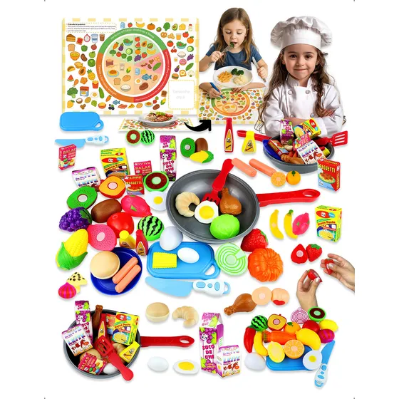 Kit Brinquedo Comidinha Infantil Frutas Velcro Frigideira 30 peças