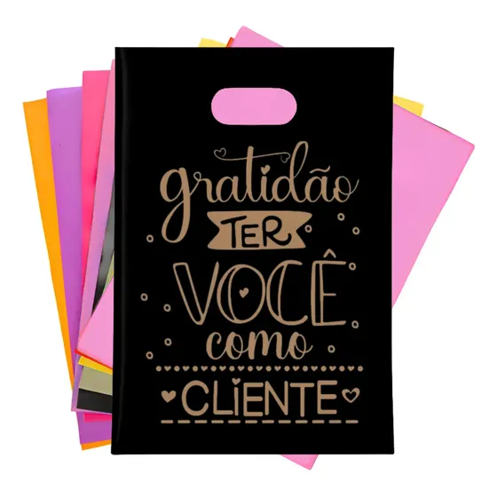 Kit 25 Sacolas Plástica 40x50 Personalizada Gratidão