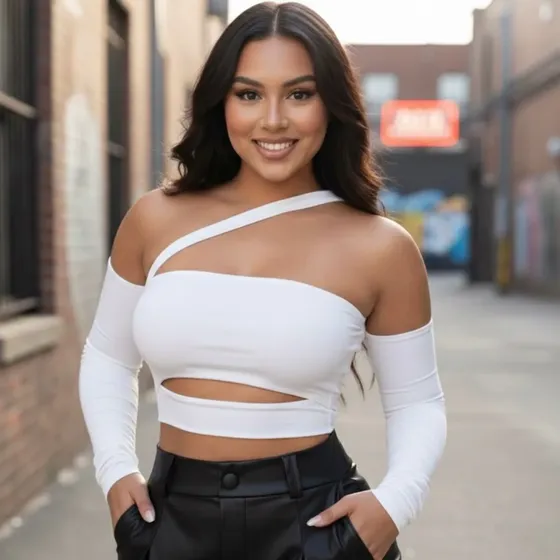 Cropped Vazado Manga Longa Estilo Luva Top Moda Gringa
