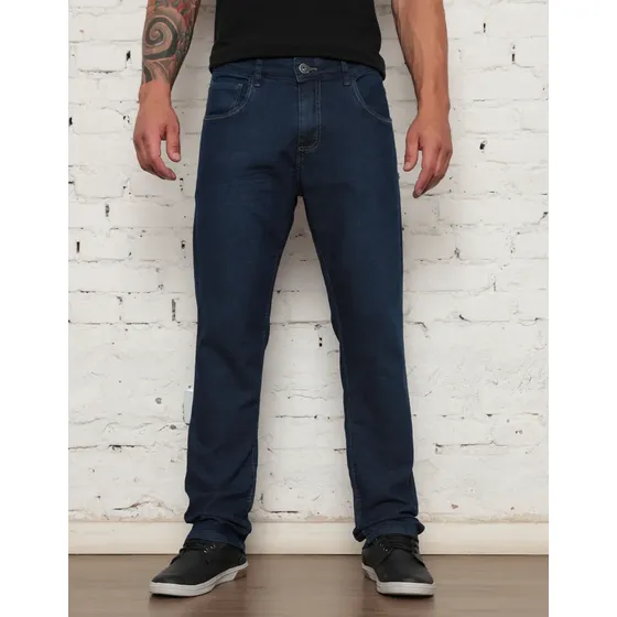 Calça Jeans Masculina Reta Tradicional Elastano Boca Larga