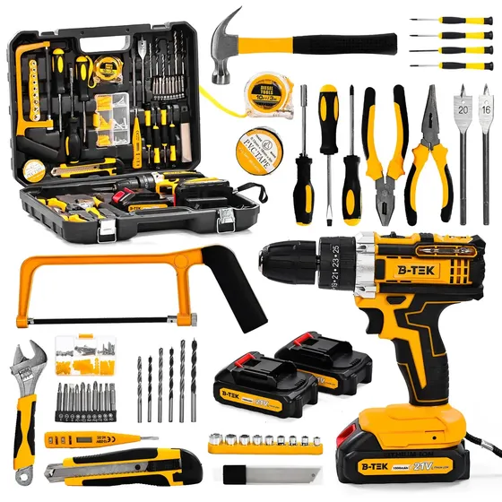 Kit Ferramentas e Furadeira de Impacto B-Tek BT-658 com 120 Peças e 2 Baterias