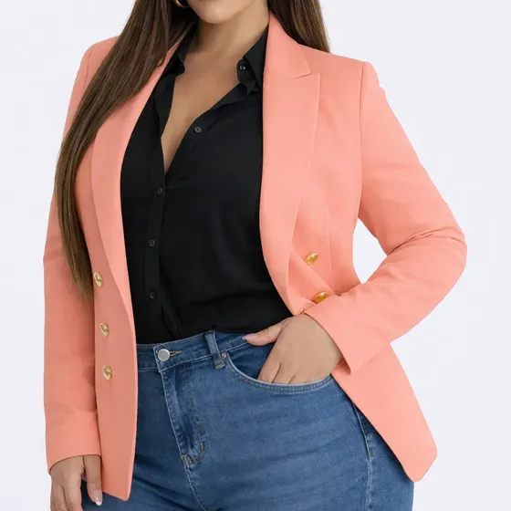 Blazer Feminino Longo Sobretudo Alfaiataria Social Plus Size