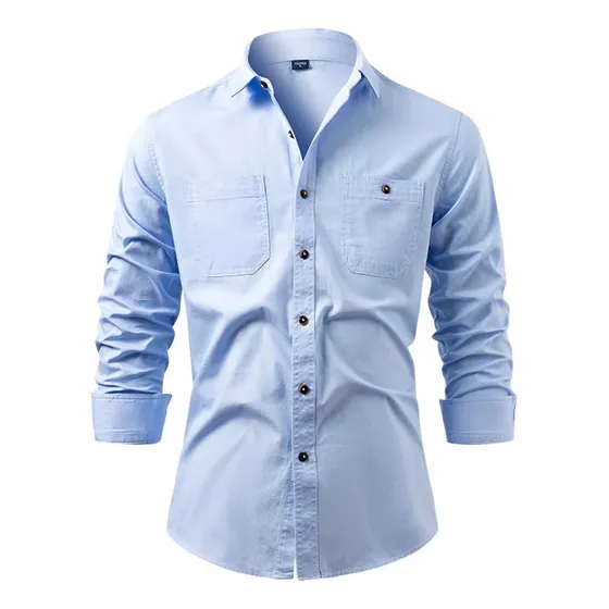 Moda Masculina E Botão Sólido Esporte Manga Longa Turndown