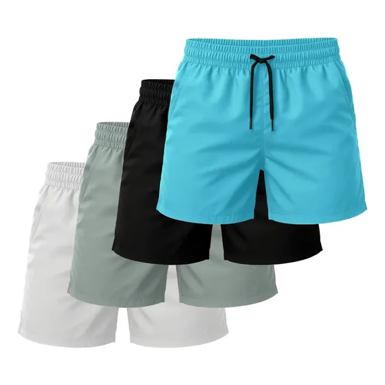 Kit 4 Short Tactel Leve Moda Praia Liso Bermuda Masculina