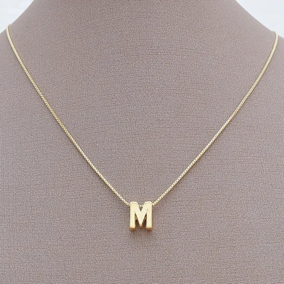 Colar Letra Inicial Dourado Lisa Feminino Banhado A Ouro 18k