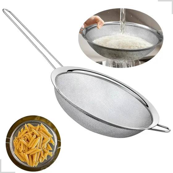 Peneira Grande Em Aço Inox Para Casa Cozinha Peneirar 24 Cm