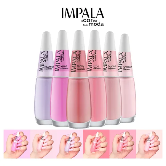 Kit Esmalte Impala Atacado 6 Cores Tons Pastel Rosa E Lilás