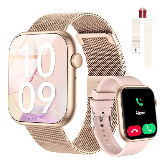 Smartwatch LAKEYLOYI QX7PRO Dourado Feminino de Aço Inoxidável com Tela de 2" e 3 Pulseiras Relógio Inteligente Mulher Smartwatch Feminino Bluetooth 5.2