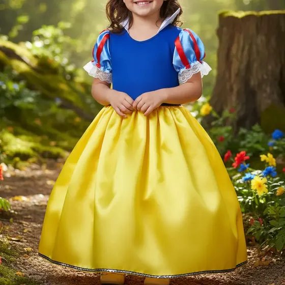Vestido Fantasia Infantil Branca De Neve C/ Tiara Liquidação