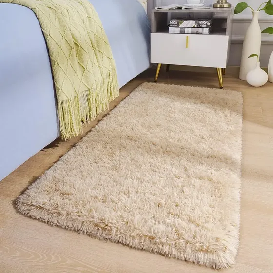 Passadeira Peluda 1x0,60 Bege Felpudo Texfine Para Corredor e Quarto