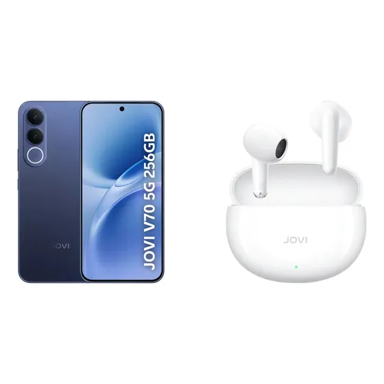 Kit Jovi: Smartphone V70 5g 256gb 16gb Ram Bateria 7000mah Azul + Fone Bluetooth Buds Air3 50h Branco