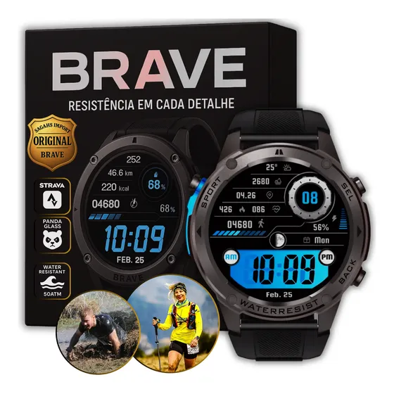 Smartwatch Brave Prova D'água Gps Duplo Strava 10 Dias Bater