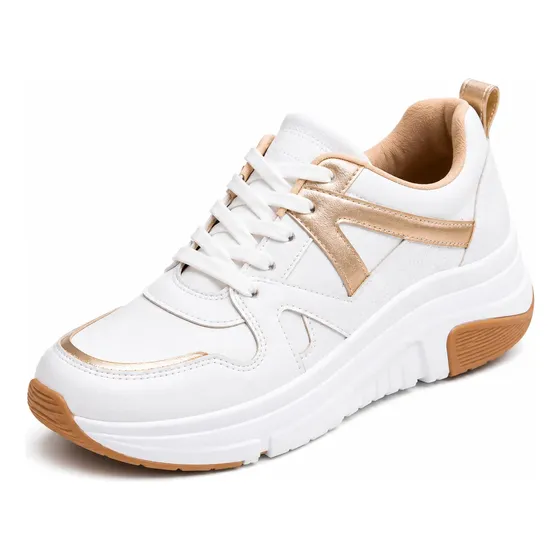 Tênis Modare Feminino Original Leve  Macio Branco Dourado