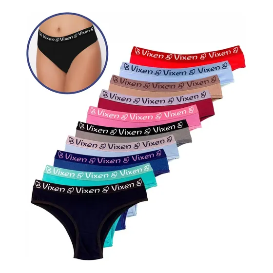 Kit 10 Calcinhas De Algodão Feminina Adulto Cos Largo Lisas