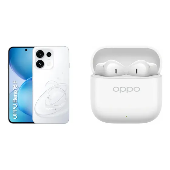 Kit Oppo: Smartphone Oppo Reno 16f 5g 128gb 24gb Ram (8gb + 16gb Ram Virtual) Bateria 7000 Mah + Fones Enco Buds3 Branco