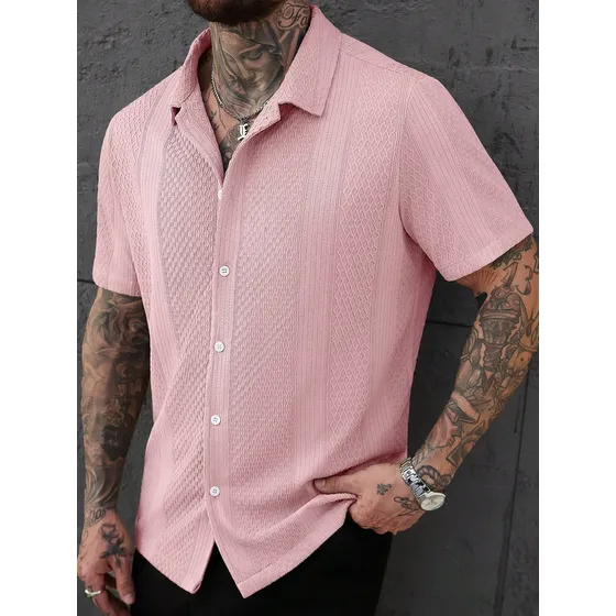 Camisa Manga Curta Fresca Casual Moda Masculina Rosa